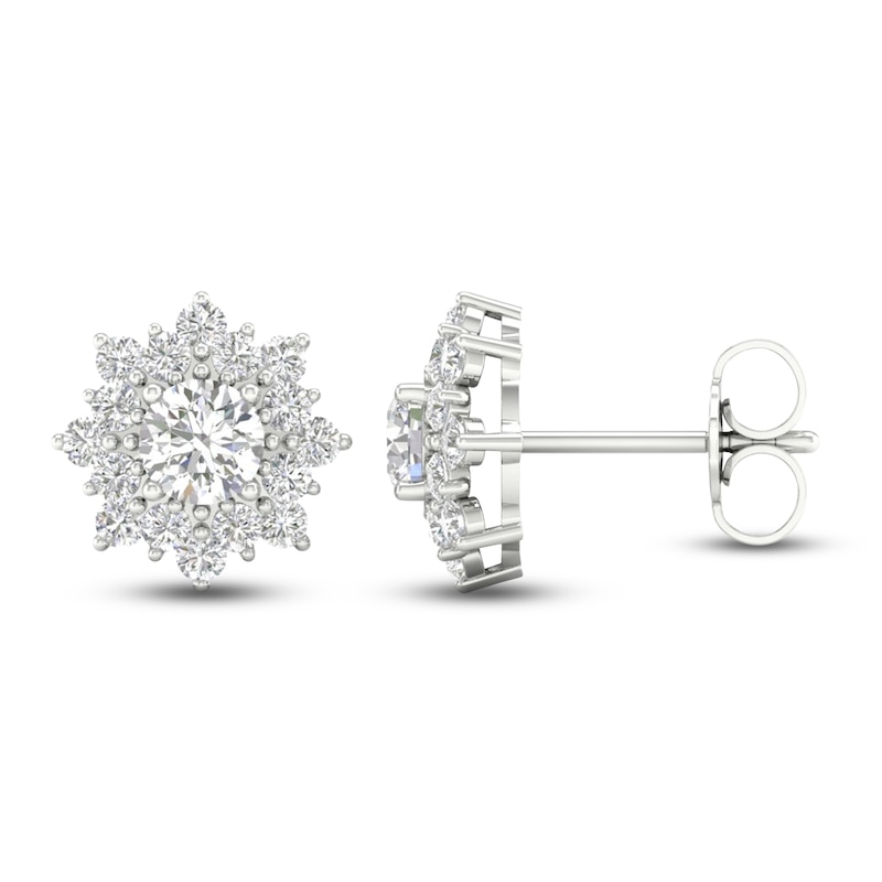 Main Image 1 of Previously Owned Diamond Starburst Halo Stud Earrings 1 ct tw 14K White Gold