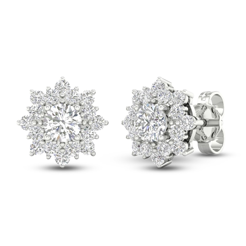 Main Image 4 of Previously Owned Diamond Starburst Halo Stud Earrings 1 ct tw 14K White Gold