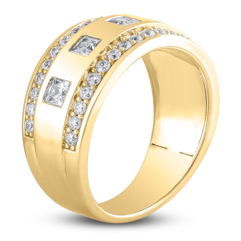 Main Image 2 of Previously Owned Lab-Grown Diamond Men's Square & Round-Cut Wedding Band 1-1/2 ct tw 14K Yellow Gold