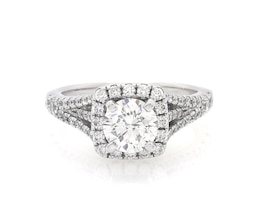 Previously Owned Round-Cut Diamond Cushion Halo Engagement Ring 1-7/8 ct tw 14K White Gold Size 7.75