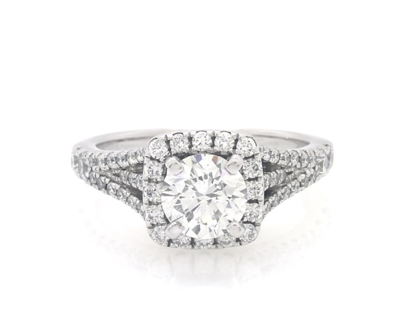 Main Image 1 of Previously Owned Round-Cut Diamond Cushion Halo Engagement Ring 1-7/8 ct tw 14K White Gold Size 7.75