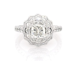 Previously Owned Cushion-Cut Diamond Scalloped Halo Engagement Ring 1-7/8 ct tw 14K White Gold Size 6