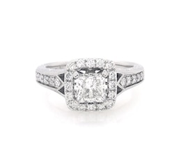 Previously Owned Princess-Cut Diamond Cushion Halo Engagement Ring 1-3/8 ct tw 14K White Gold Size 6.75