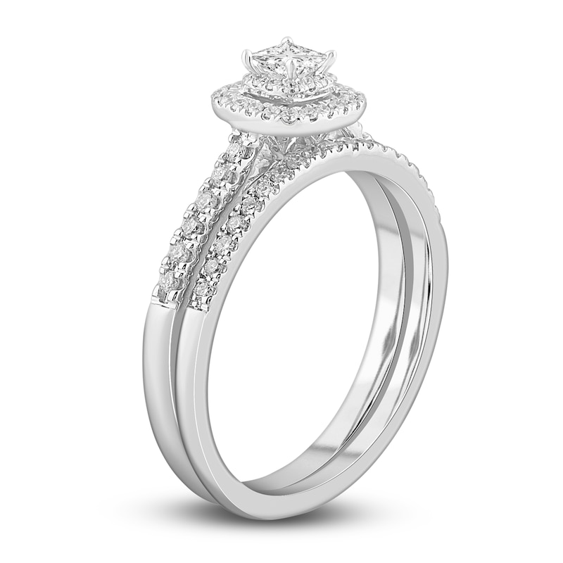 Main Image 2 of Previously Owned Diamond Double Halo Bridal Set 1/2 ct tw Princess/Round 14K White Gold