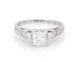 Previously Owned Princess-Cut Diamond Three-Stone Engagement Ring 1-3/8 ct tw 14K White Gold Size 7.75
