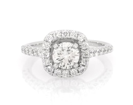 Previously Owned Round-Cut Diamond Cushion-Shaped Halo Engagement Ring 1-1/8 ct tw 14K White Gold Size 5.75