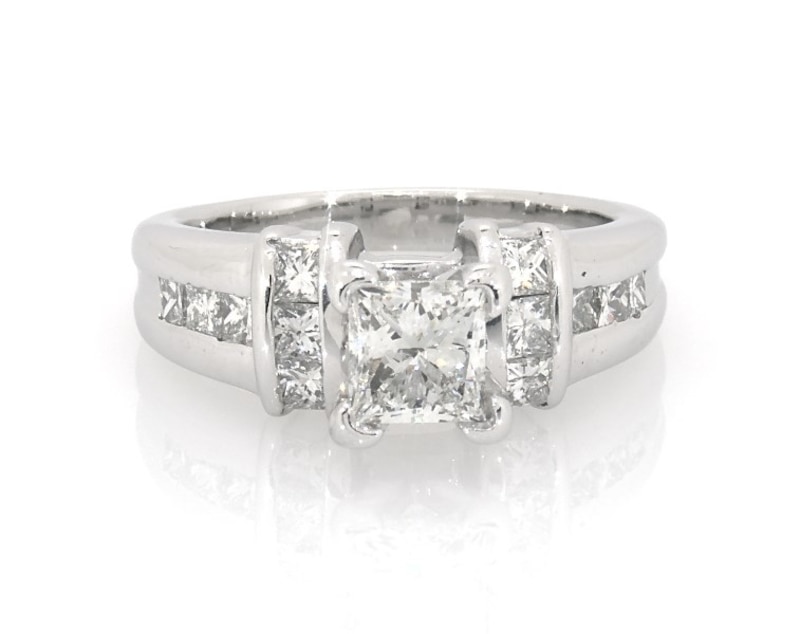 Main Image 1 of Previously Owned Princess-Cut Diamond Engagement Ring 1-5/8 ct tw 14K White Gold Size 6.25