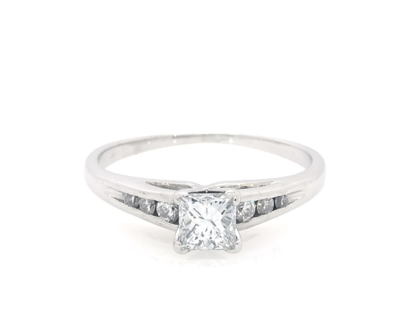 Main Image 1 of Previously Owned Princess-Cut Diamond Engagement Ring 5/8 ct tw 14K White Gold Size 7.5