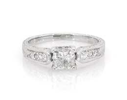 Previously Owned Princess-Cut Diamond Milgrain Engagement Ring 3/4 ct tw 14K White Gold Size 5.5