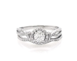 Previously Owned Round-Cut Diamond Halo Twist Bridal Set 1/2 ct tw 14K White Gold Size 5.75