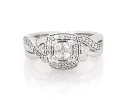Previously Owned Princess-Cut Quad Diamond Halo Bridal Set 5/8 ct tw 14K White Gold Size 7.25