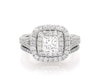 Thumbnail Image 1 of Previously Owned Princess-Cut Diamond Cushion-Shaped Double Halo Bridal Set 2-1/3 ct tw 14K White Gold Size 5