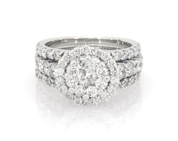 Previously Owned Diamond Scalloped Halo Bridal Set 2 ct tw 14K White Gold Size 7