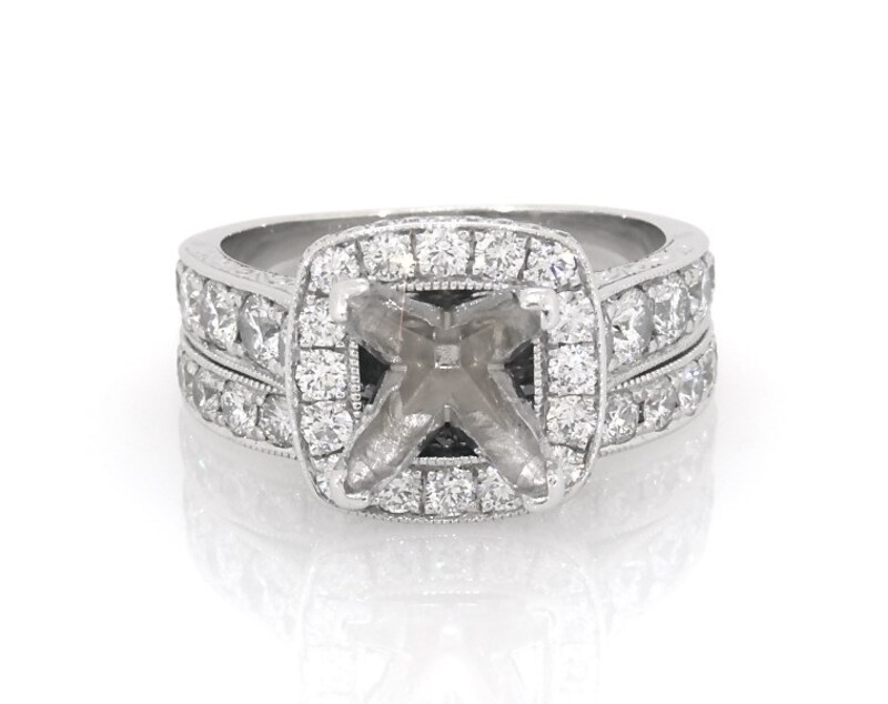 Main Image 1 of Previously Owned Diamond Cushion-Shaped Halo Bridal Setting 1-7/8 ct tw 14K White Gold Size 5