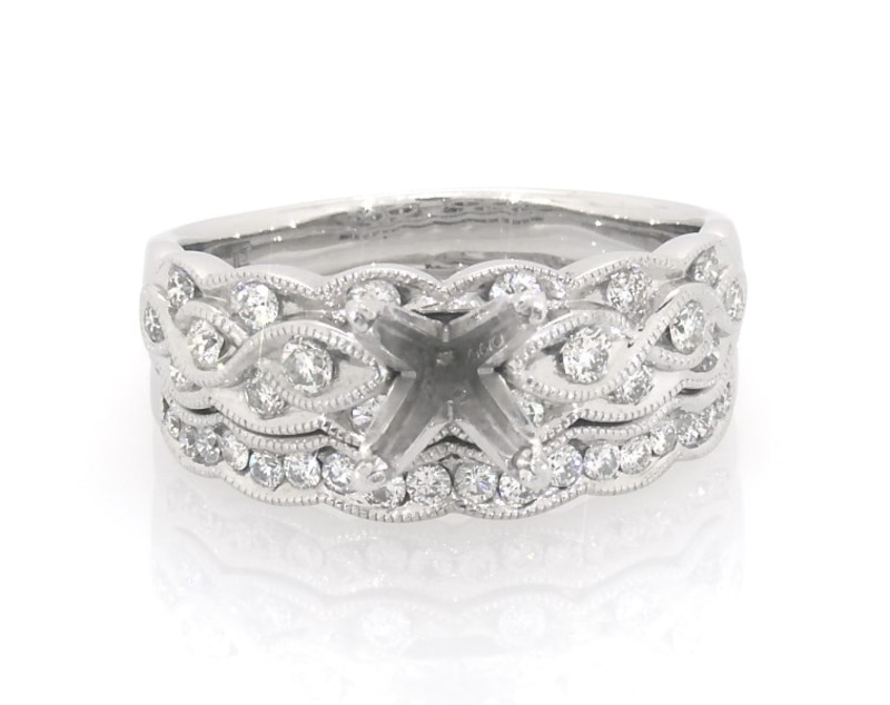 Main Image 1 of Previously Owned Diamond & Milgrain Bridal Setting 5/8 ct tw 14K White Gold Size 9.75