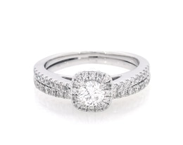 Previously Owned Round-Cut Diamond Cushion Halo Bridal Set 1 ct tw 14K White Gold Size 6.75