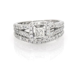 Previously Owned Princess-Cut Diamond Cushion Halo Bridal Set 1 ct tw 14K White Gold Size 4.5