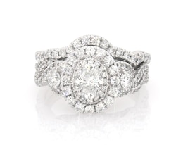 Previously Owned Neil Lane Oval-Cut Diamond Halo Bridal Set 1-5/8 ct tw 14K White Gold Size 5