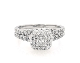 Previously Owned Princess-Cut Diamond Cushion Halo Bridal Set 1 ct tw 14K White Gold Size 5.75