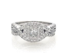 Previously Owned Princess-Cut Diamond Cushion Halo Bridal Set 1 ct tw 14K White Gold Size 5.5