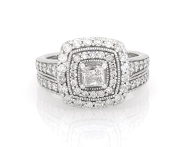 Previously Owned Princess-Cut Diamond Double Halo Bridal Set 1-1/3 ct tw 14K White Gold Size 7.25