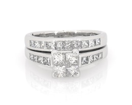 Previously Owned Princess-Cut Quad Diamond Bridal Set 1-1/4 ct tw 14K White Gold Size 8