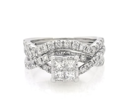 Previously Owned Princess-Cut Quad Diamond Bridal Set 1-1/4 ct tw 14K White Gold Size 5.5