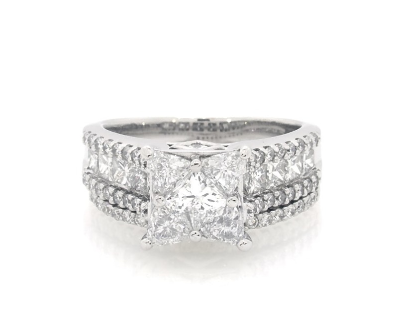 Main Image 1 of Previously Owned Princess & Trillion-Cut Multi-Diamond Bridal Set 2-1/4 ct tw 14K White Gold Size 6.5