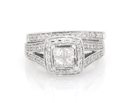 Previously Owned Diamond Bridal Set 7/8 ct tw Princess-Cut 14K White Gold