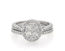 Previously Owned Multi-Diamond Oval Halo Bridal Set 7/8 ct tw 14K White Gold Size 5