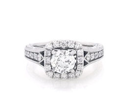 Previously Owned Round-Cut Diamond Cushion Halo Engagement Ring 1-1/4 ct tw 14K White Gold Size 5.5
