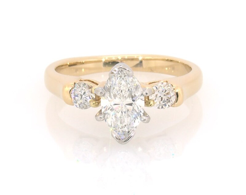 Main Image 1 of Previously Owned Marquise & Round-Cut Diamond Three-Stone Engagement Ring 1-1/5 ct tw 14K Yellow Gold Size 5