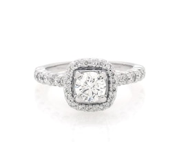Previously Owned Round-Cut Diamond Cushion Halo Engagement Ring 1-1/6 ct tw 14K White Gold Size 5