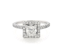 Previously Owned Princess-Cut Diamond Square Halo Engagement Ring 1-1/6 ct tw 14K White Gold Size 5.75