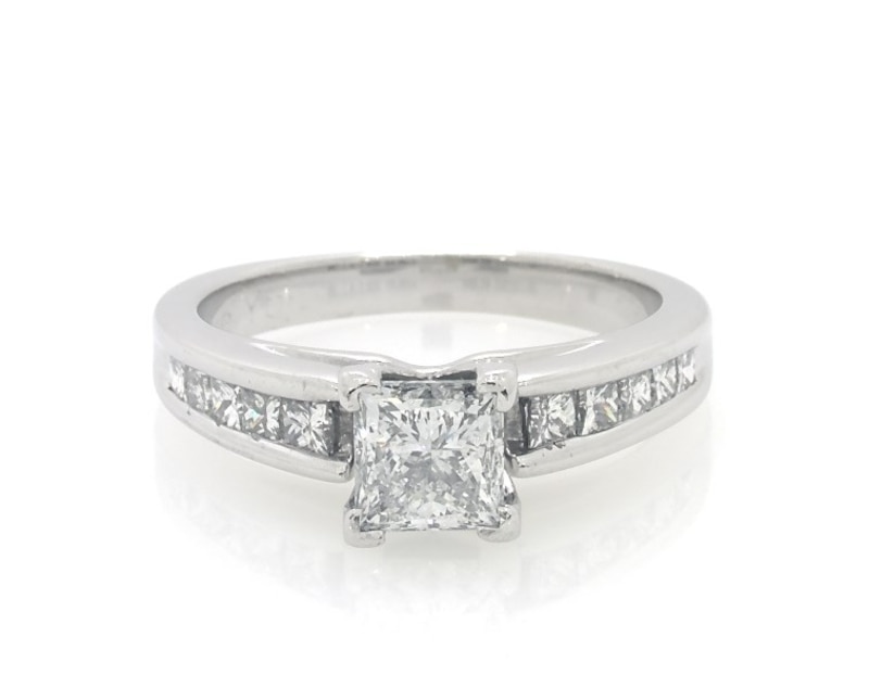 Main Image 1 of Previously Owned Princess-Cut Diamond Engagement Ring 1-3/8 ct tw 14K White Gold Size 6.25