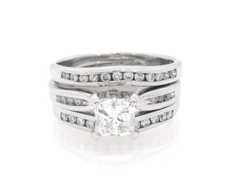 Main Image 1 of Previously Owned Princess-Cut Diamond Bridal Set 1-1/4 ct tw 14K White Gold Size 5