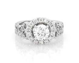 Previously Owned Round-Cut Diamond Halo Bridal Set 1-1/4 ct tw 14K White Gold Size 3