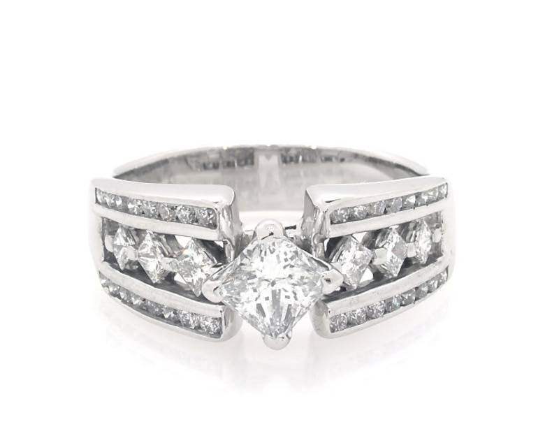 Main Image 1 of Previously Owned Princess-Cut Diamond Engagement Ring 1-7/8 ct tw 14K White Gold Size 10.25