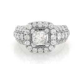 Previously Owned Princess-Cut Diamond Cushion Halo Engagement Ring 3-1/8 ct tw 14K White Gold Size 6