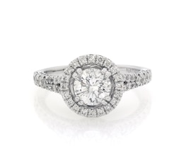 Previously Owned Round-Cut Diamond Halo Engagement Ring 1-3/8 ct tw 14K White Gold Size 6
