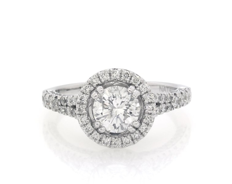 Main Image 1 of Previously Owned Round-Cut Diamond Halo Engagement Ring 1-3/8 ct tw 14K White Gold Size 6