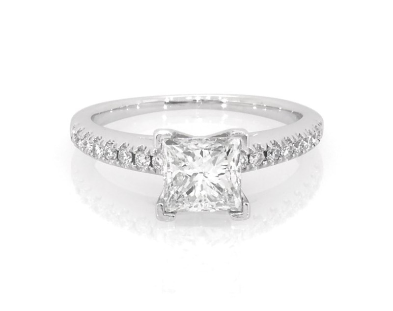 Main Image 1 of Previously Owned Princess-Cut Diamond Engagement Ring 1-1/3 ct tw 14K White Gold Size 5.5