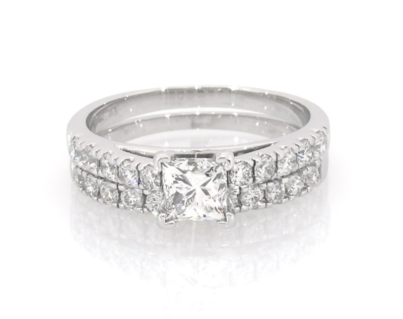 Main Image 1 of Previously Owned Princess-Cut Diamond Engagement Ring 1-1/2 ct tw 14K White Gold Size 5.75