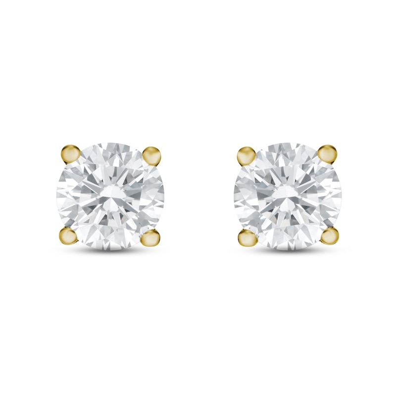 Main Image 2 of Previously Owned Lab-Created Diamond Solitaire Stud Earrings 1 ct tw Round 14K Yellow Gold (SI2/F)