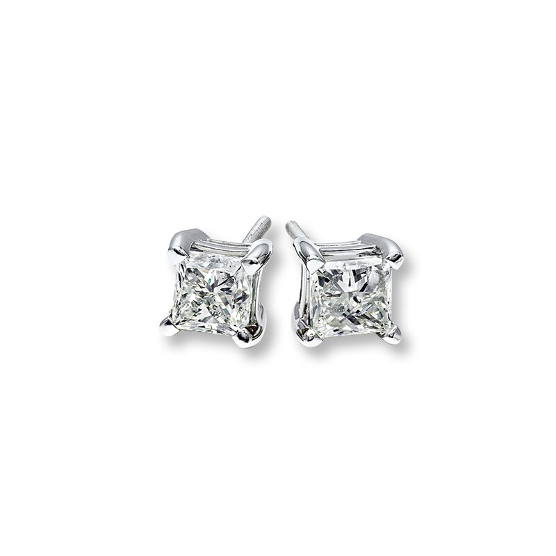 Main Image 1 of Previously Owned Diamond Earrings 1 ct tw Princess-cut 14K White Gold (I2/I)