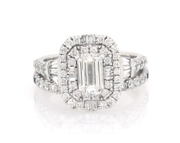 Previously Owned Emerald-Cut Diamond Double Halo Bridal Set 2-3/8 ct tw 14K White Gold Size 8