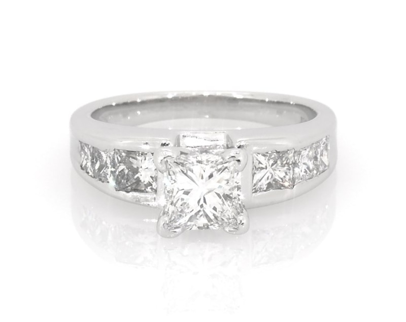 Main Image 1 of Previously Owned Princess-Cut Diamond Engagement Ring 1-7/8 ct tw 14K White Gold Size 6.75