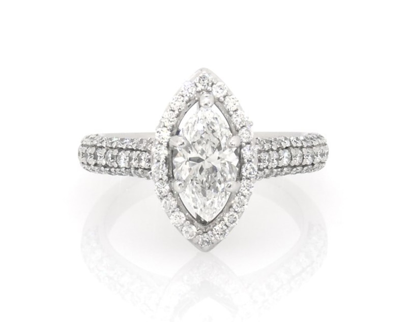Main Image 1 of Previously Owned Marquise-Cut Diamond Halo Engagement Ring 1-5/8 ct tw 14K White Gold Size 6