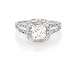 Previously Owned Princess-Cut Diamond Cushion Halo Engagement Ring 1-1/5 ct tw 14K White Gold Size 4
