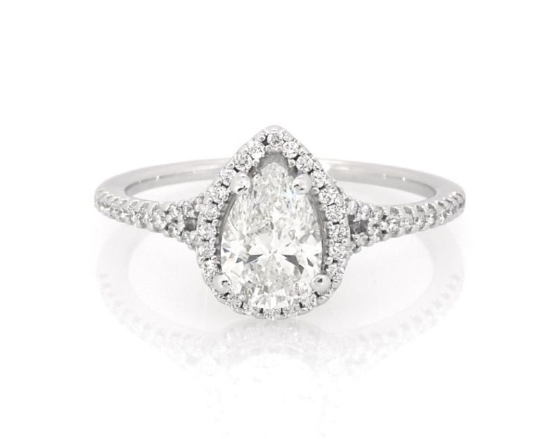 Main Image 1 of Previously Owned Pear-Shaped Halo Engagement Ring 1 ct tw 14K White Gold Size 7